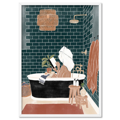 Bathroom Bliss - Art Print by Ivy Green Illustrations, Poster, Stretched Canvas, or Framed Wall Art Print, shown in a white frame