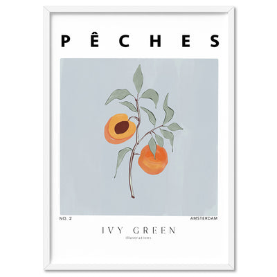 Peaches D'Art - Art Print by Ivy Green Illustrations, Poster, Stretched Canvas, or Framed Wall Art Print, shown in a white frame