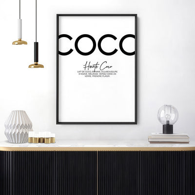 Haute Coco B&W - Art Print, Poster, Stretched Canvas or Framed Wall Art Prints, shown framed in a room