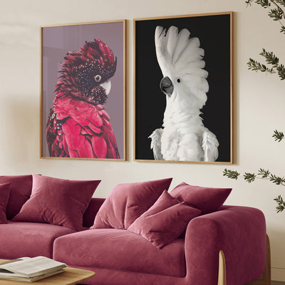 Red Cockatoo - Art Print, Poster, Stretched Canvas or Framed Wall Art, shown framed in a home interior space