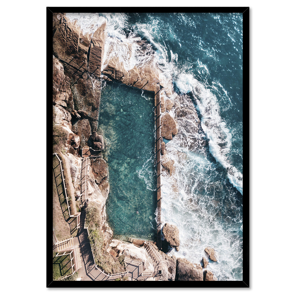 Coogee Rock Pool Aerial II - Art Print by Beau Micheli, Poster, Stretched Canvas, or Framed Wall Art Print, shown in a black frame