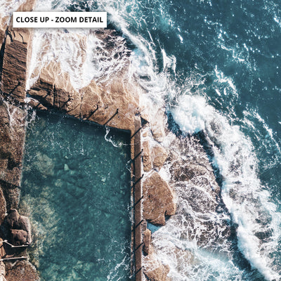 Coogee Rock Pool Aerial II - Art Print by Beau Micheli, Poster, Stretched Canvas or Framed Wall Art, Close up View of Print Resolution