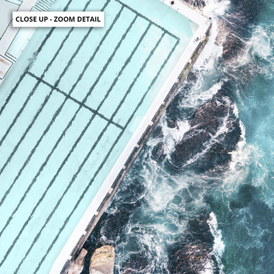 Bondi Icebergs Pool Aerial - Art Print by Beau Micheli, Poster, Stretched Canvas or Framed Wall Art, Close up View of Print Resolution