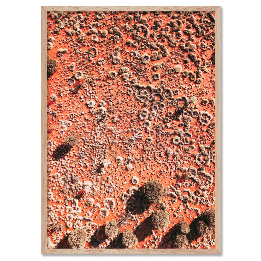 Red Earth Aerial - Art Print by Beau Micheli, Poster, Stretched Canvas, or Framed Wall Art Print, shown in a natural timber frame