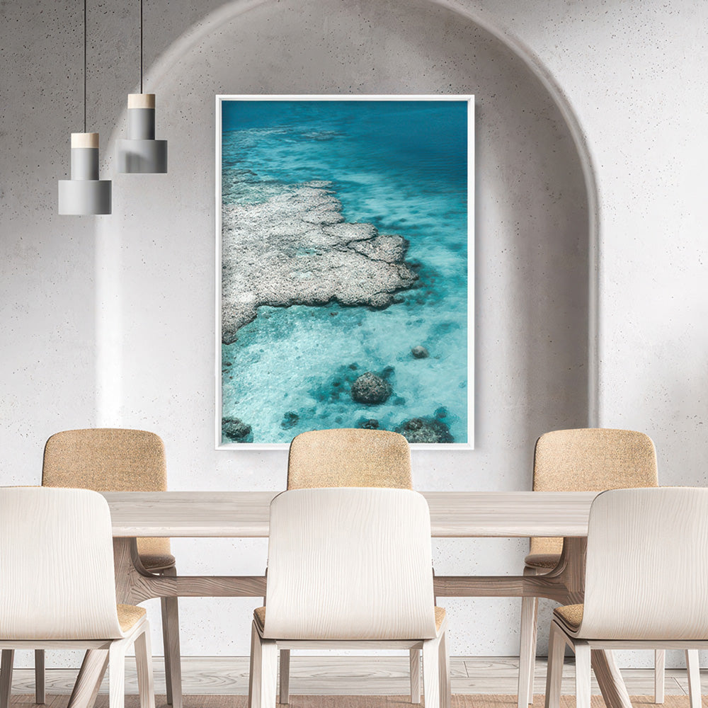 From Above | Coral Reef II - Art Print, Poster, Stretched Canvas or Framed Wall Art Prints, shown framed in a room