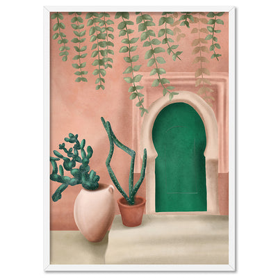 Green Door - Art Print by CityArt, Poster, Stretched Canvas, or Framed Wall Art Print, shown in a white frame