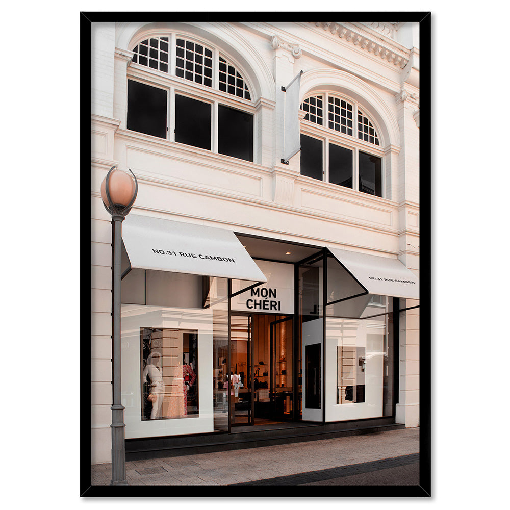 Mon Cheri Facade Blush II - Art Print, Poster, Stretched Canvas, or Framed Wall Art Print, shown in a black frame