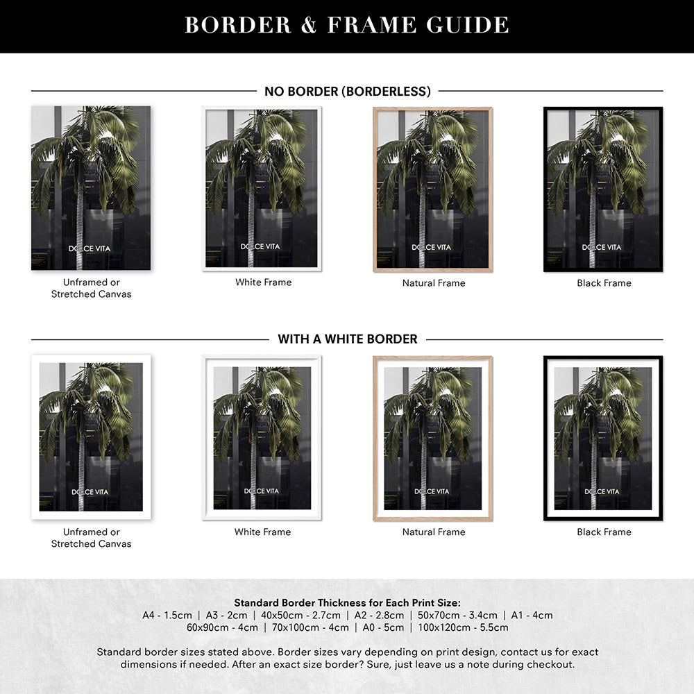 Dolce Vita Rodeo Drive - Art Print, Poster, Stretched Canvas or Framed Wall Art, Showing White , Black, Natural Frame Colours, No Frame (Unframed) or Stretched Canvas, and With or Without White Borders