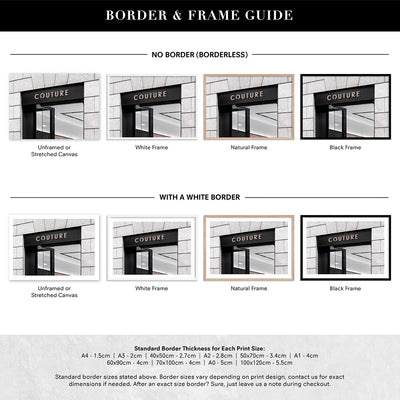 Couture Entrance Landscape B&W - Art Print, Poster, Stretched Canvas or Framed Wall Art, Showing White , Black, Natural Frame Colours, No Frame (Unframed) or Stretched Canvas, and With or Without White Borders