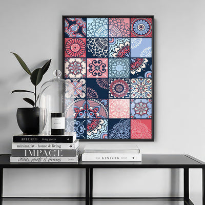 Moroccan Geo Tile Mosaic - Art Print, Poster, Stretched Canvas or Framed Wall Art Prints, shown framed in a room