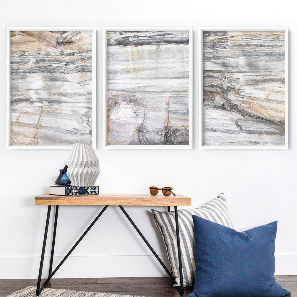 Bondi Coastal Rock Face II - Art Print, Poster, Stretched Canvas or Framed Wall Art, shown framed in a home interior space