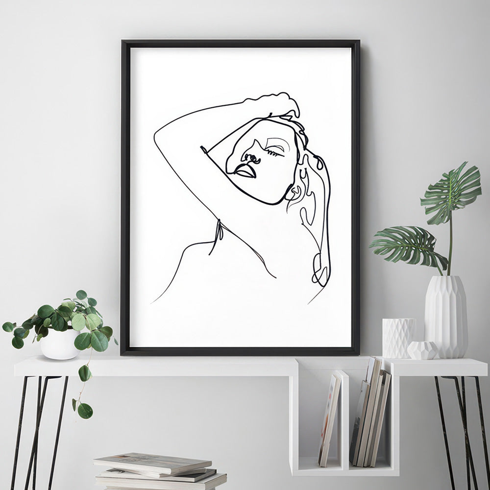 Naked Nude Line Drawing I - Art Print, Poster, Stretched Canvas or Framed Wall Art Prints, shown framed in a room