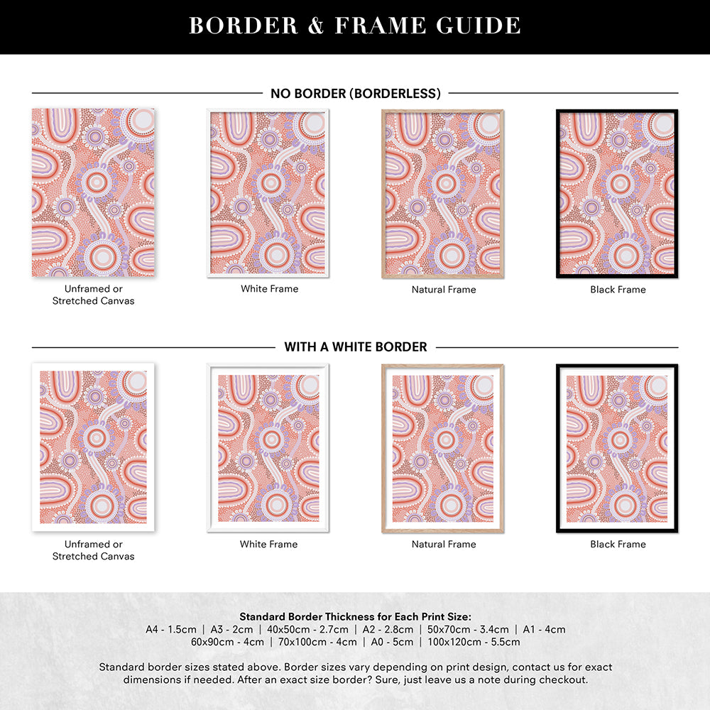 Blooming Land Edition 1 Pink / Purple - Art Print by Leah Cummins, Poster, Stretched Canvas or Framed Wall Art, Showing White , Black, Natural Frame Colours, No Frame (Unframed) or Stretched Canvas, and With or Without White Borders