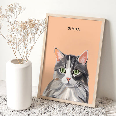 Custom Cat Portrait | Illustration - Art Print, Poster, Stretched Canvas or Framed Wall Art Prints, shown framed in a room