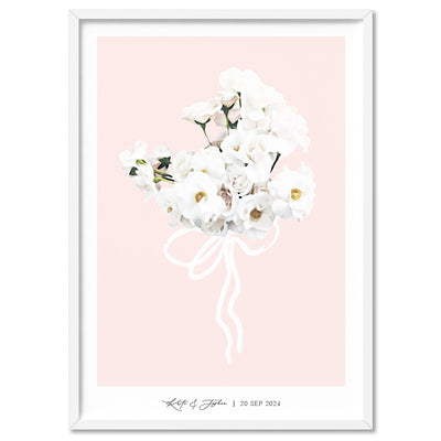 Custom Bridal Bouquet Illustration - Art Print, Poster, Stretched Canvas, or Framed Wall Art Print, shown in a white frame