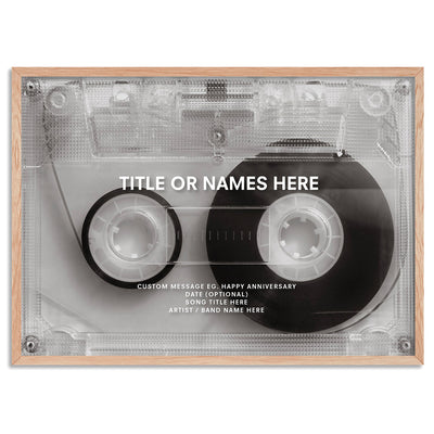 Custom Cassette Tape | Minimalist - Art Print, Poster, Stretched Canvas, or Framed Wall Art Print, shown in a natural timber frame