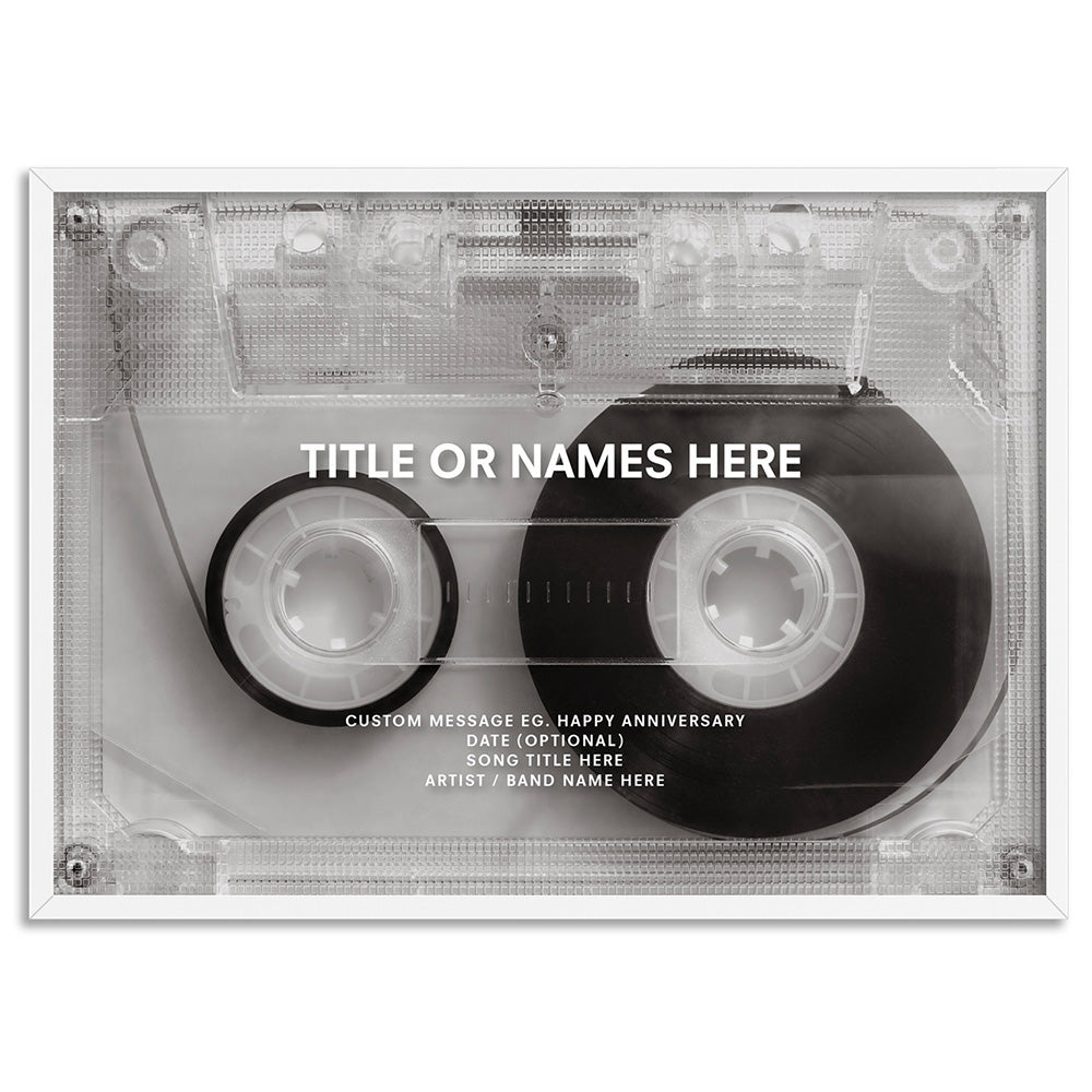 Custom Cassette Tape | Minimalist - Art Print, Poster, Stretched Canvas, or Framed Wall Art Print, shown in a white frame