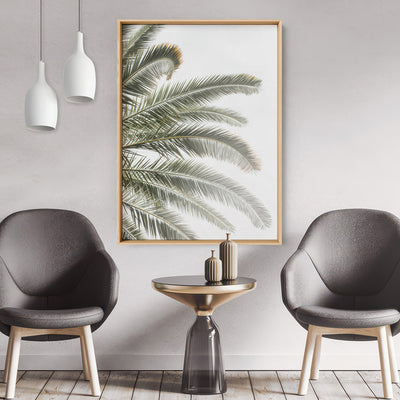 Palm fronds catching the sun - Art Print, Poster, Stretched Canvas or Framed Wall Art Prints, shown framed in a room