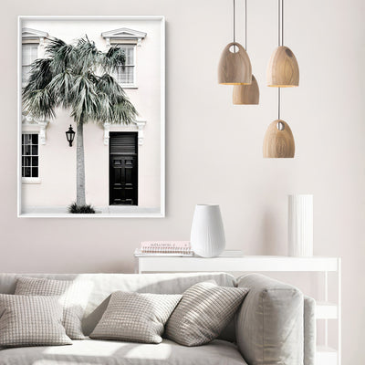 Palm Villa Doorway | Eggshell - Art Print, Poster, Stretched Canvas or Framed Wall Art Prints, shown framed in a room