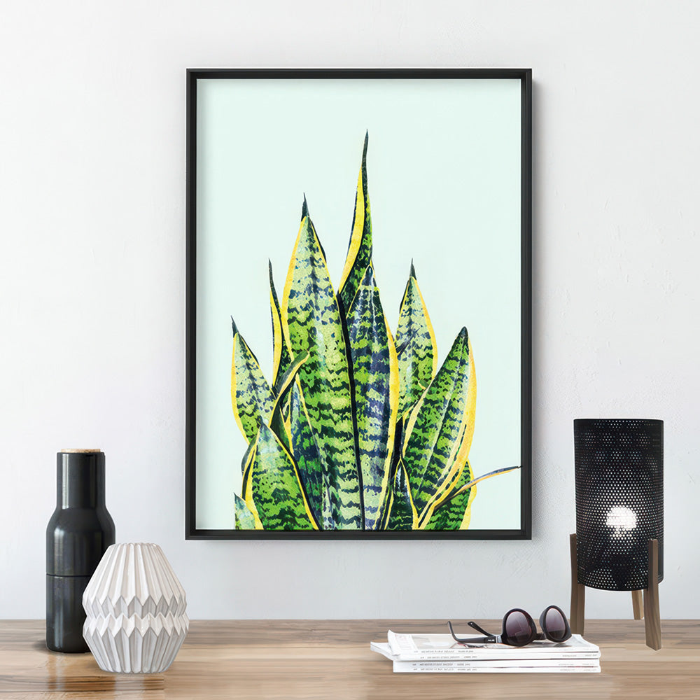 Cactus Succulent Snake Plant - Art Print, Poster, Stretched Canvas or Framed Wall Art Prints, shown framed in a room