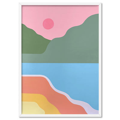Paradise Island - Art Print by Poppy Key, Poster, Stretched Canvas, or Framed Wall Art Print, shown in a white frame