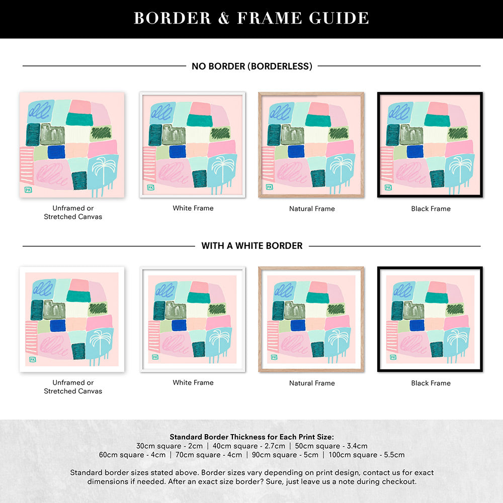 Beach Bound I - Square Art Print by Poppy Key, Poster, Stretched Canvas or Framed Wall Art, Showing White , Black, Natural Frame Colours, No Frame (Unframed) or Stretched Canvas, and With or Without White Borders