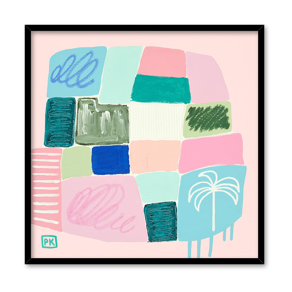 Beach Bound I - Square Art Print by Poppy Key, Poster, Stretched Canvas, or Framed Wall Art Print, shown in a black frame