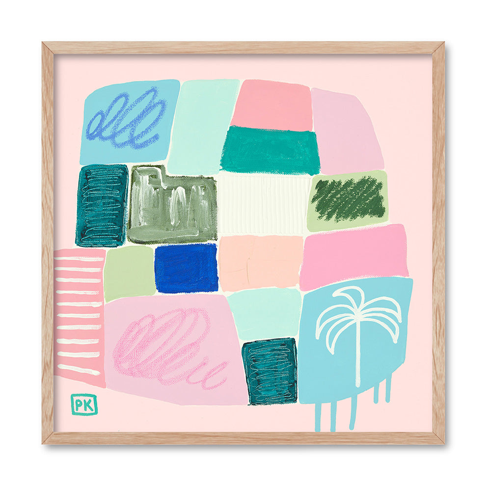 Beach Bound I - Square Art Print by Poppy Key, Poster, Stretched Canvas, or Framed Wall Art Print, shown in a natural timber frame