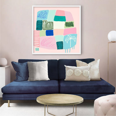 Beach Bound I - Square Art Print by Poppy Key, Poster, Stretched Canvas or Framed Wall Art Prints, shown framed in a room