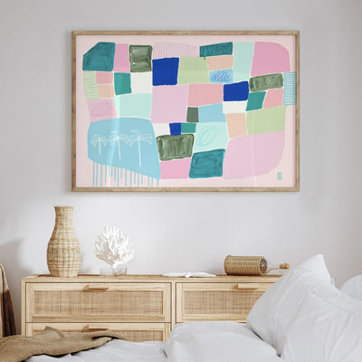Cobalt Seas - Art Print by Poppy Key, Poster, Stretched Canvas or Framed Wall Art Prints, shown framed in a room