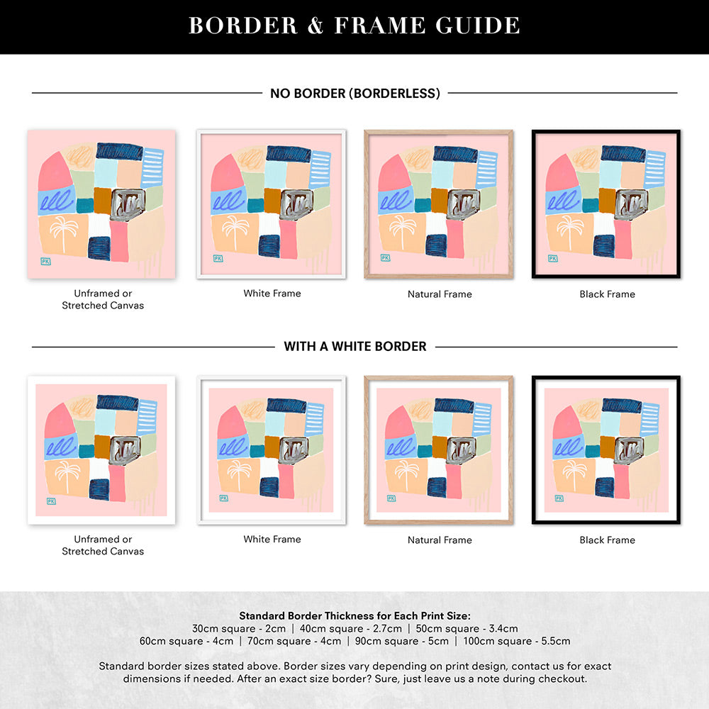 Just Beachy II - Square Art Print by Poppy Key, Poster, Stretched Canvas or Framed Wall Art, Showing White , Black, Natural Frame Colours, No Frame (Unframed) or Stretched Canvas, and With or Without White Borders
