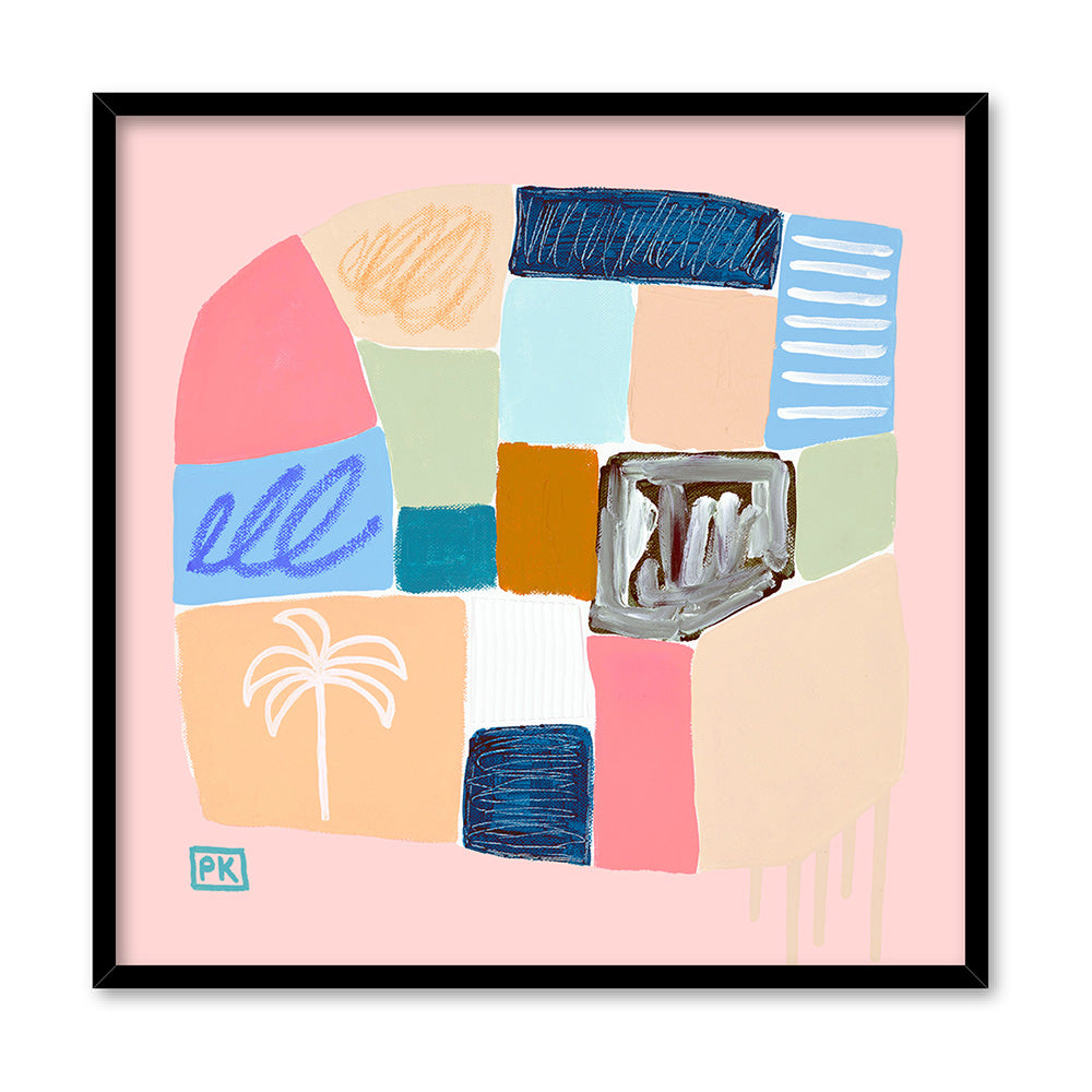 Just Beachy II - Square Art Print by Poppy Key, Poster, Stretched Canvas, or Framed Wall Art Print, shown in a black frame