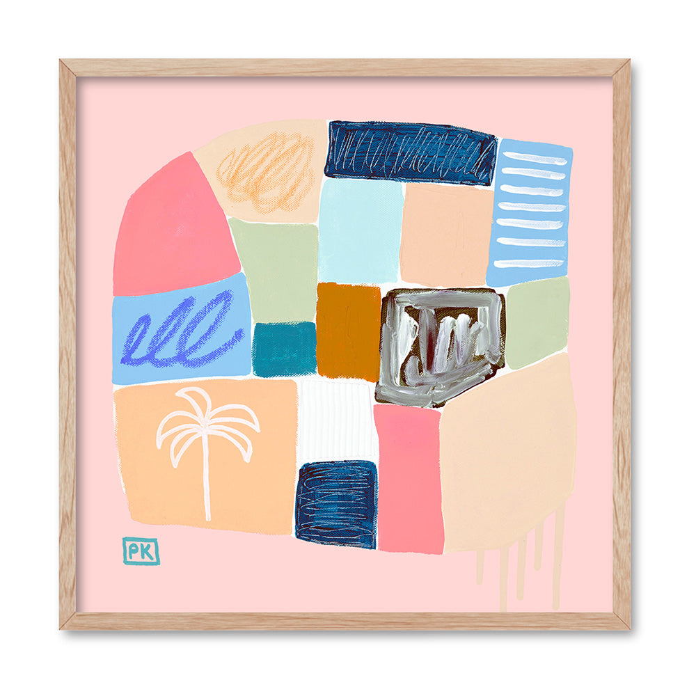 Just Beachy II - Square Art Print by Poppy Key, Poster, Stretched Canvas, or Framed Wall Art Print, shown in a natural timber frame