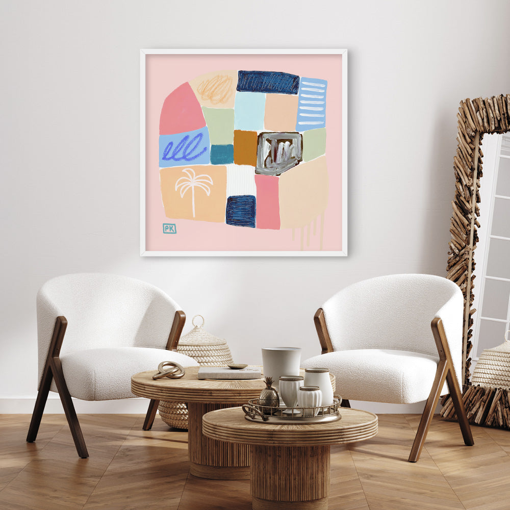 Just Beachy II - Square Art Print by Poppy Key, Poster, Stretched Canvas or Framed Wall Art Prints, shown framed in a room