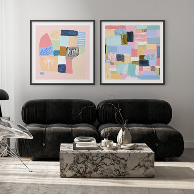 Just Beachy II - Square Art Print by Poppy Key, Poster, Stretched Canvas or Framed Wall Art, shown framed in a home interior space