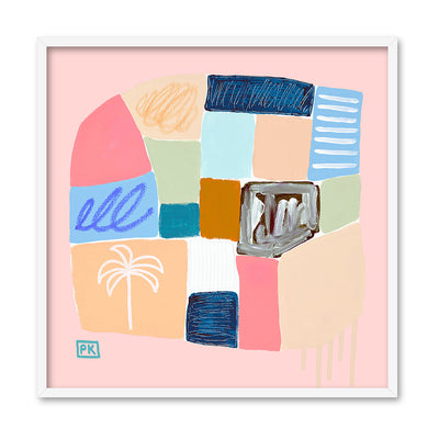 Just Beachy II - Square Art Print by Poppy Key, Poster, Stretched Canvas, or Framed Wall Art Print, shown in a white frame
