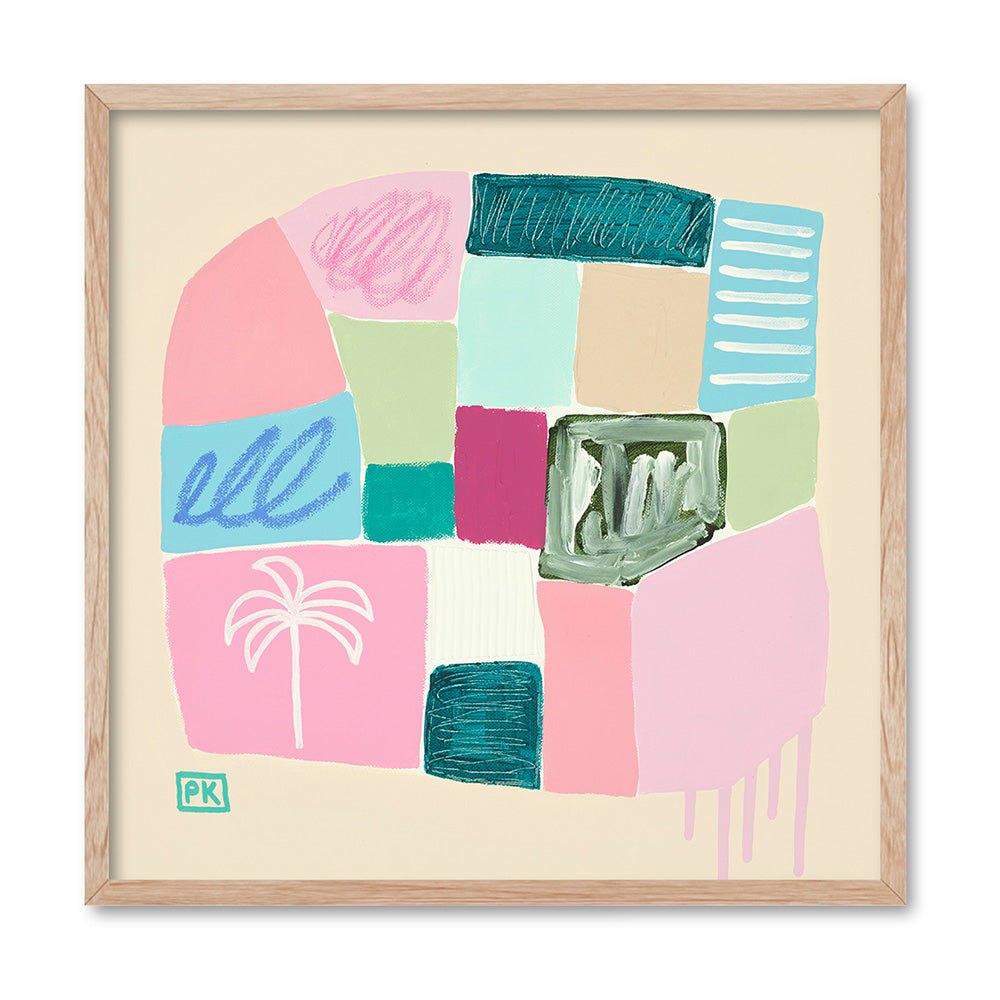 Just Beachy II - Square Art Print by Poppy Key, Poster, Stretched Canvas, or Framed Wall Art Print, shown in a natural timber frame