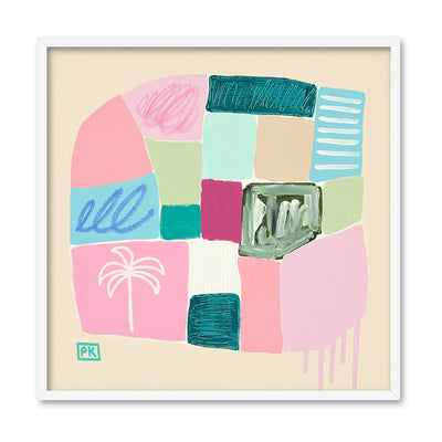 Just Beachy II - Square Art Print by Poppy Key, Poster, Stretched Canvas, or Framed Wall Art Print, shown in a white frame