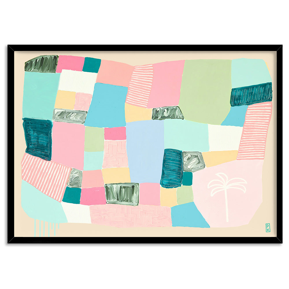 Salty Hair and Sandy Toes - Art Print by Poppy Key, Poster, Stretched Canvas, or Framed Wall Art Print, shown in a black frame