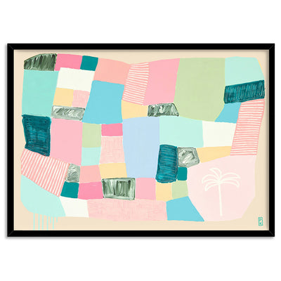 Salty Hair and Sandy Toes - Art Print by Poppy Key, Poster, Stretched Canvas, or Framed Wall Art Print, shown in a black frame