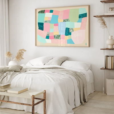 Salty Hair and Sandy Toes - Art Print by Poppy Key, Poster, Stretched Canvas or Framed Wall Art, shown framed in a home interior space