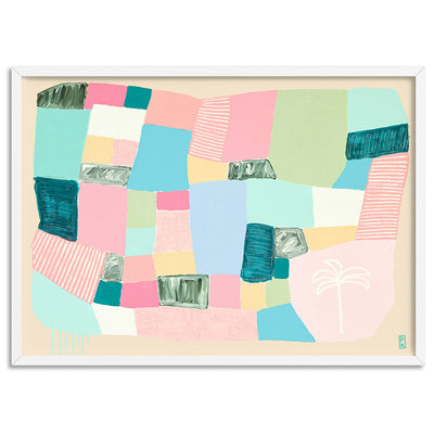 Salty Hair and Sandy Toes - Art Print by Poppy Key, Poster, Stretched Canvas, or Framed Wall Art Print, shown in a white frame