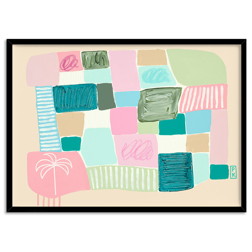 Summer Sunset I - Art Print by Poppy Key, Poster, Stretched Canvas, or Framed Wall Art Print, shown in a black frame