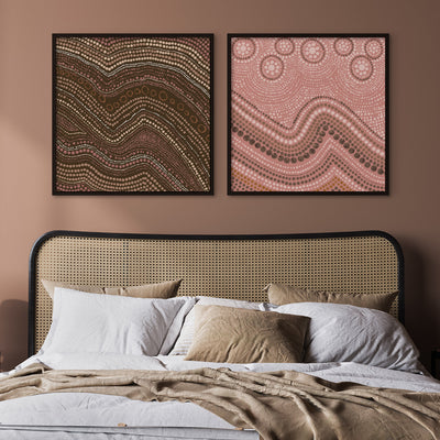 Bayi Wallan Heavy Rain Brown - Square Art Print by Renee Molineaux, Poster, Stretched Canvas or Framed Wall Art, shown framed in a home interior space