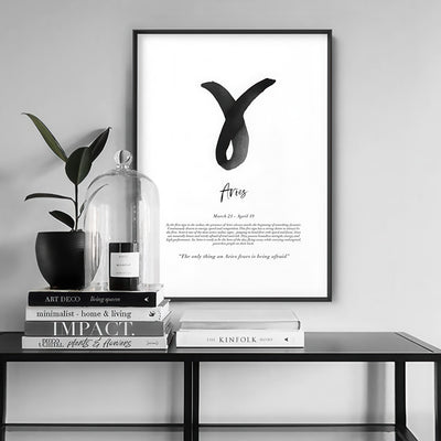 Aries Star Sign | Watercolour Symbol - Art Print, Poster, Stretched Canvas or Framed Wall Art Prints, shown framed in a room