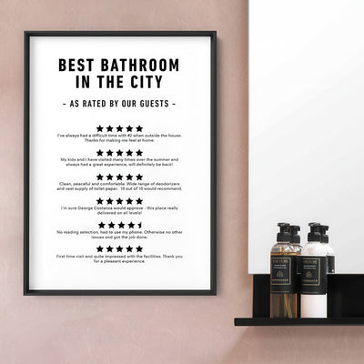 Best Bathroom in The City - Art Print, Poster, Stretched Canvas or Framed Wall Art Prints, shown framed in a room