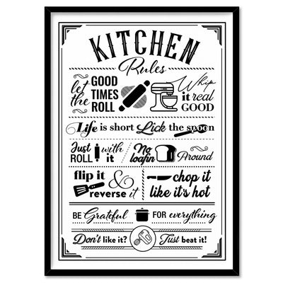 My Kitchen Rules - Art Print, Poster, Stretched Canvas, or Framed Wall Art Print, shown in a black frame
