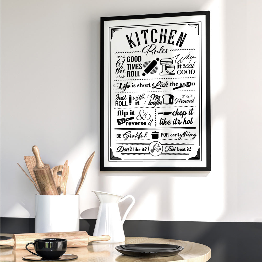 My Kitchen Rules - Art Print, Poster, Stretched Canvas or Framed Wall Art Prints, shown framed in a room