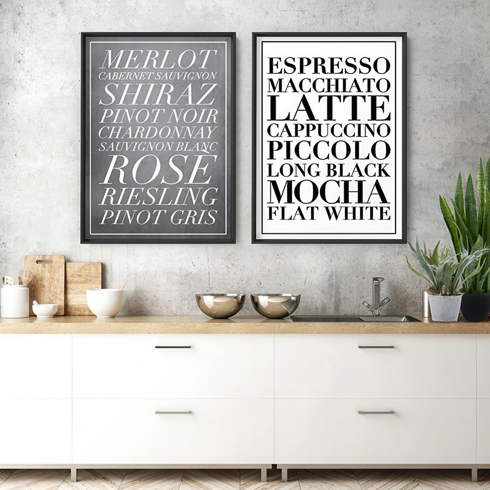 The Wine List (concrete tone) - Art Print, Poster, Stretched Canvas or Framed Wall Art, shown framed in a home interior space