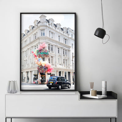 Colourful London | Bond Street - Art Print by Victoria's Stories, Poster, Stretched Canvas or Framed Wall Art Prints, shown framed in a room